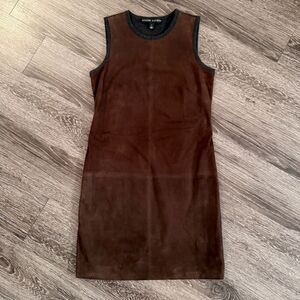 Ralph Lauren Brown Suede Grey Cashmere Sleeveless Dress